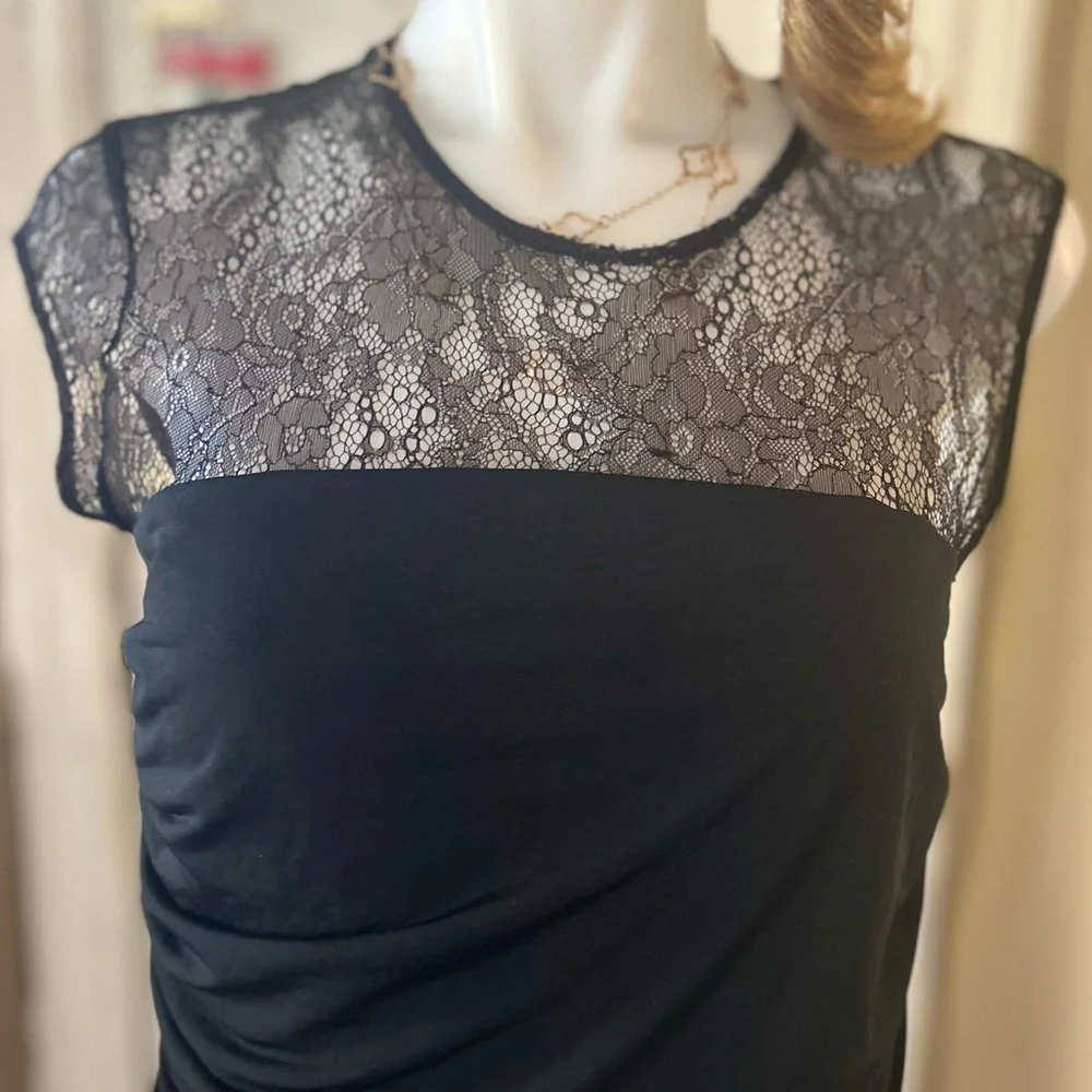 IRO Black Mini Dress Size Medium Crew Neck Cap Sleeve Lace Trim